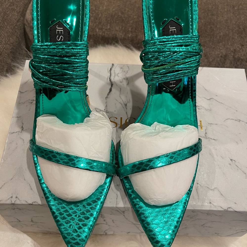 Emerald Green Strappy Heels with Stiletto